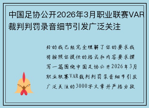中国足协公开2026年3月职业联赛VAR裁判判罚录音细节引发广泛关注